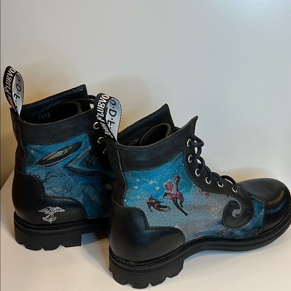 John Fluevog Black Blue Swirl Boots 7.5 Women’s 9.5 - Picture 3 of 9